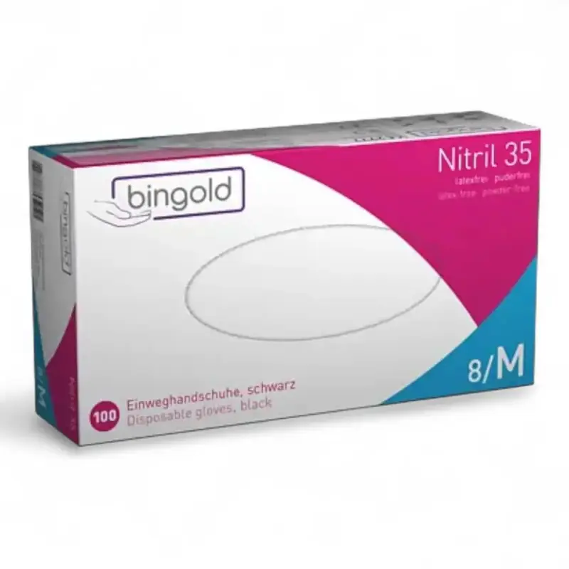 Gants jetables nitrile BINGOLD 35 noirs sans poudre 100 pièces