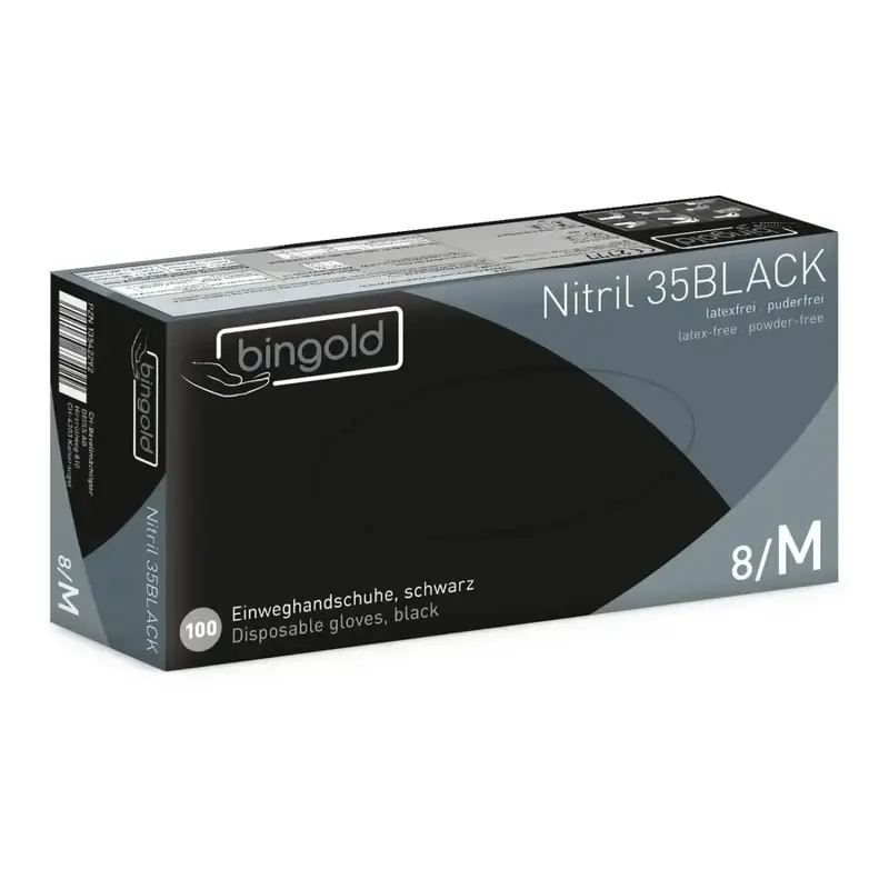 Gants jetables nitrile BINGOLD 35BLACK noir sans poudre 100 pièces