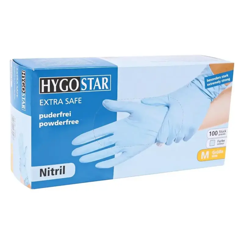 Gants nitrile HygoStar Extra Safe bleus sans poudre