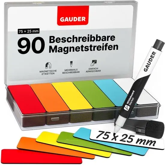 GAUDER Étiquettes magnétiques 90 pièces 75x25mm - Nouvelle Déstockage