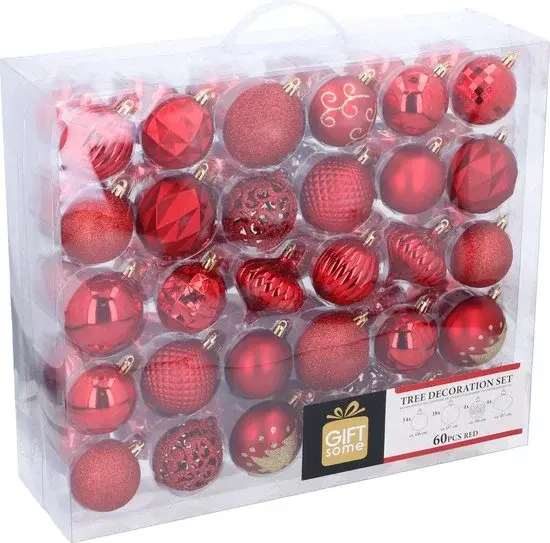 Giftsome Kerstballen Set Rood 60 Stuks Kunststof - Nieuw Outlet
