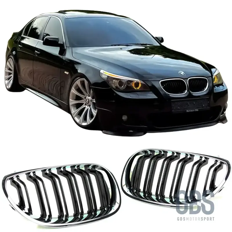 Grilles Calandre Noir et Chrome Double Lame Look M5 BMW Série 5 E60 / E61