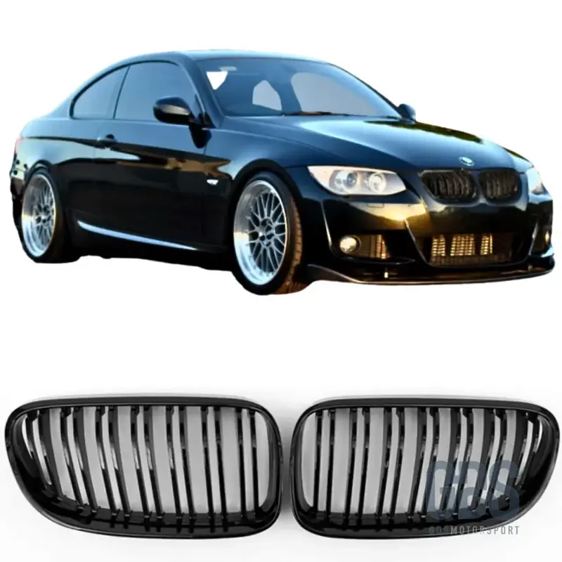Grilles de calandre double lame Look M4 BMW Série 3 E92 E93 Phase 2 LCI Noir Brillant