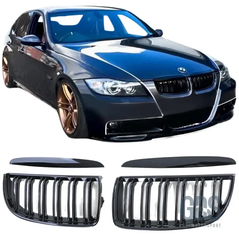 Grilles de Calandre Double Lame Noir Brillant BMW Série 3 E90 E91 Phase 1