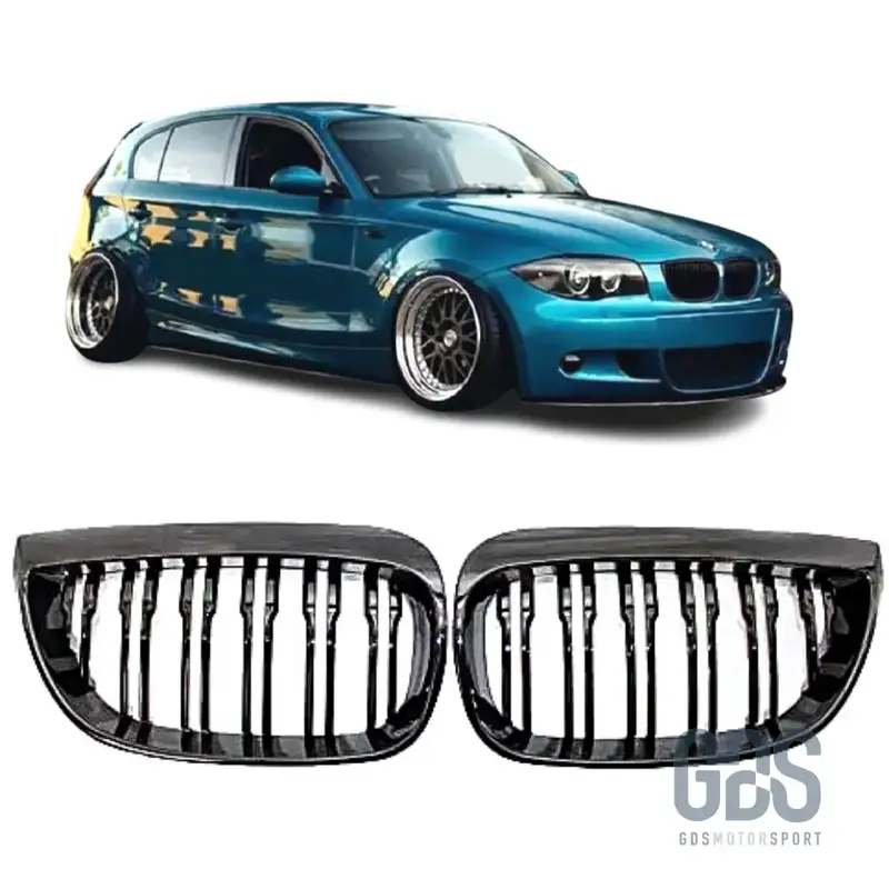 Grilles de Calandre Double Lame Noir Brillant pour BMW Série 1 E81 E82 E87 E88 — Phase 1 (2004-2007)