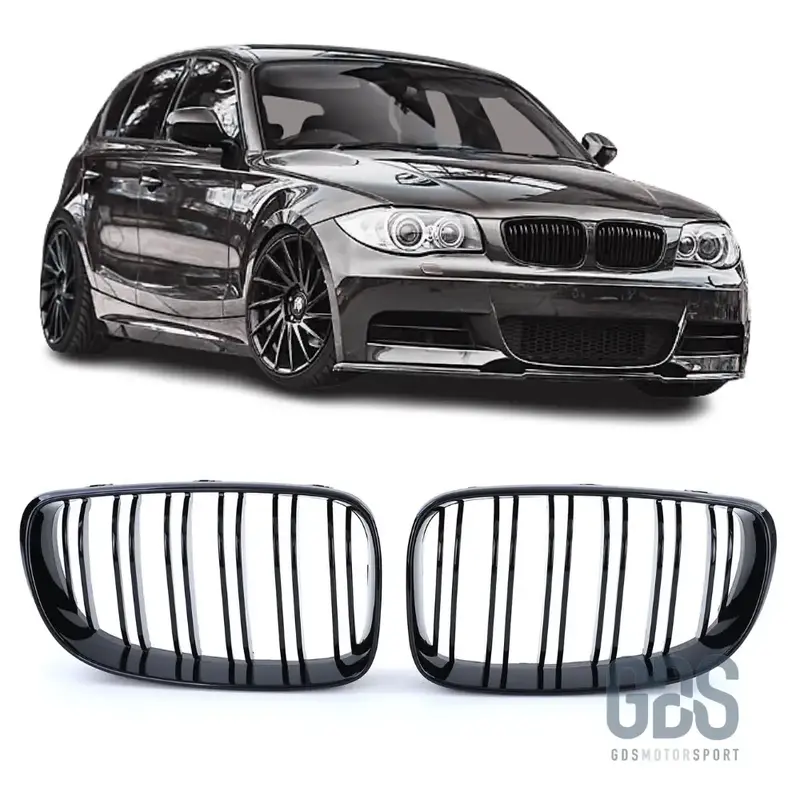 Grilles de Calandre Double Lame Noir Brillant pour BMW Série 1 E81 E82 E87 E88 — Phase 2 (2007-2013)