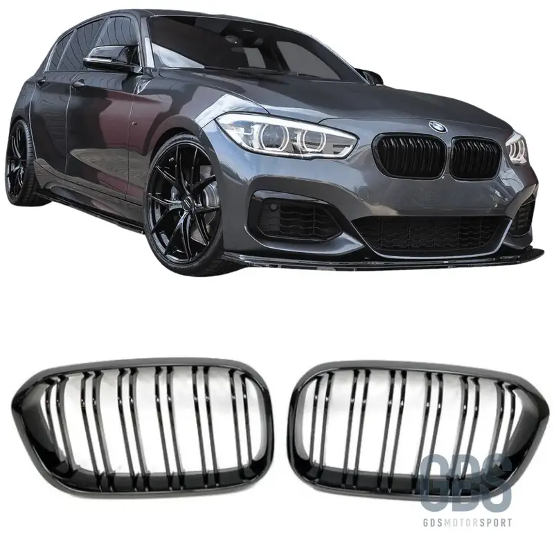 Grilles de Calandre Double Lame Noir Brillant Slim Design BMW Série 1 F20 F21 Phase 2 LCI