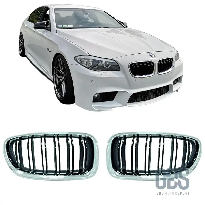 Grilles de Calandre Look M5 Double Lame Noir Brillant & Contour Chrome pour BMW Série 5 F10 & F11