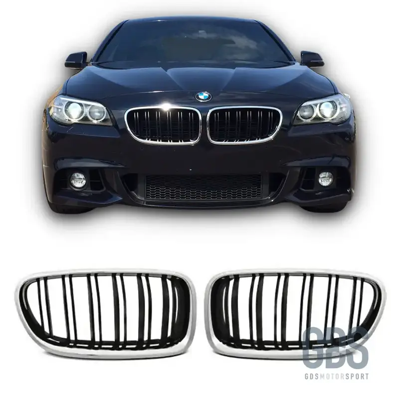 Grilles de calandre Look M5 Double Lame Noir Mat Contour Chrome BMW Série 5 F10 F11