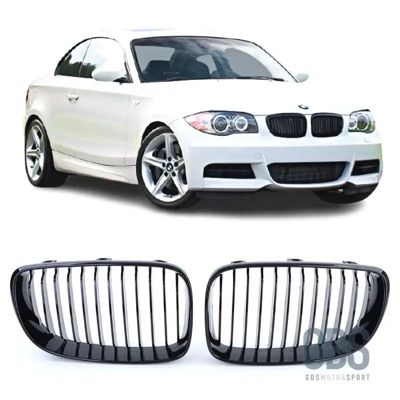 Grilles de Calandre Noir Brillant Simple Lame pour BMW Série 1 E81 E82 E87 E88 — Phase 2 (2007-2013)