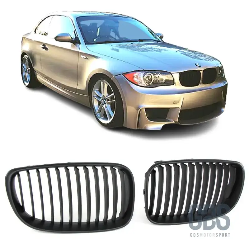 Grilles de Calandre Noir Mat Simple Lame pour BMW Série 1 E81 E82 E87 E88 — Phase 2 (2007-2013)