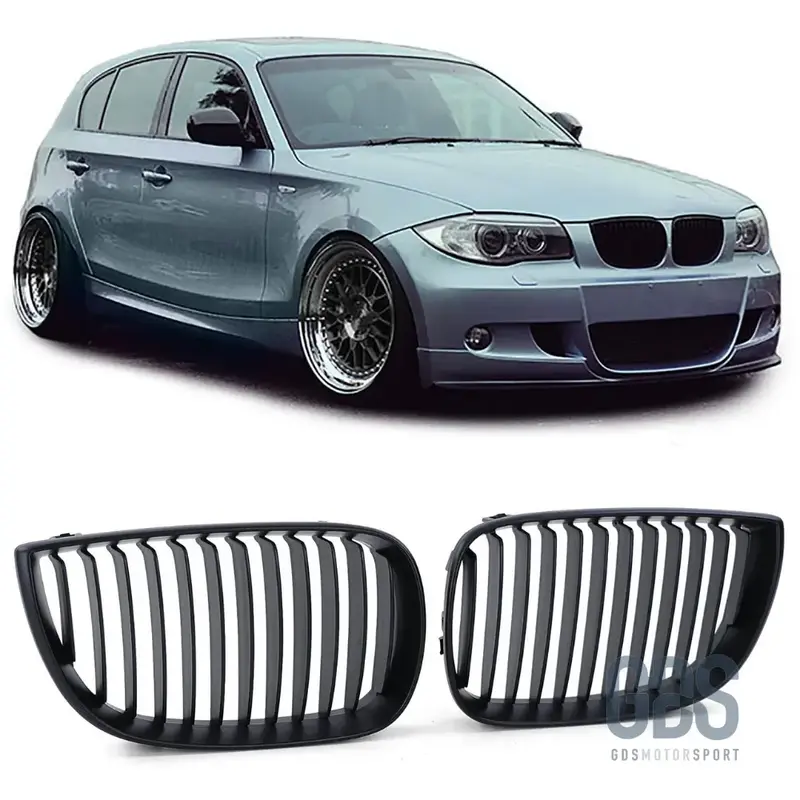 Grilles de Calandre Noir Mat Slim pour BMW Série 1 E81 E82 E87 E88 — Phase 1 (2004-2007)