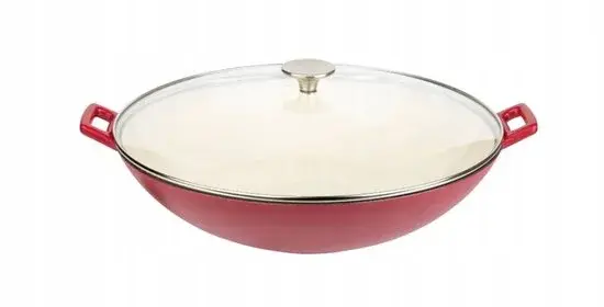 GSW Wok en fonte rouge 36 cm avec couvercle - Nouveau Outlet