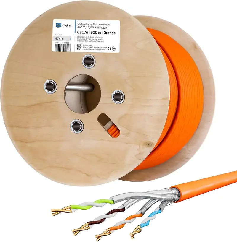 HB-DIGITAL Cat.7a Netwerkkabel 500m AWG23/1 Oranje - Nieuw