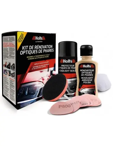Holts Kit Rénovation Optiques de Phares - Restauration et Polissage pour Phare Jaunies et Endommagés