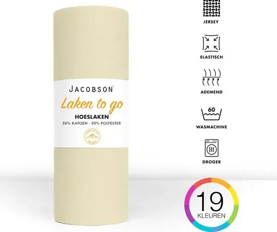 Jacobson Hoeslaken 120x200cm Jersey Katoen Crème - Nieuw