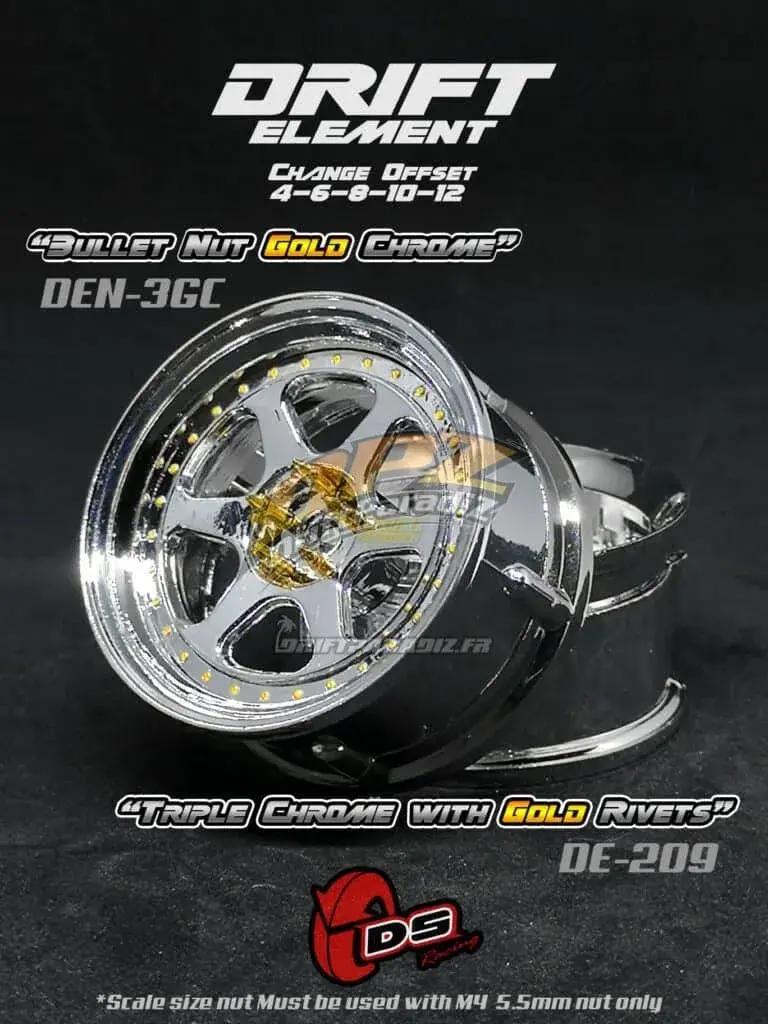 Jantes réglables Drift Element II Chromes/Chromes/visserie or