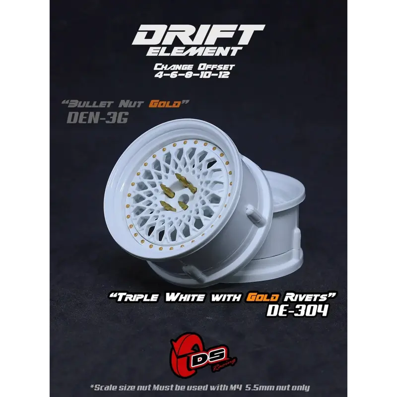 Jantes réglables Drift Element Mesh Blanches/Rivets Or