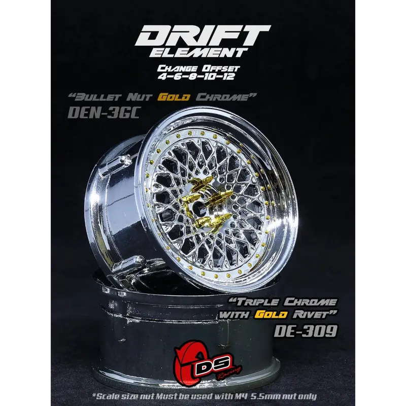 Jantes réglables Drift Element Mesh Chrome/Rivets or