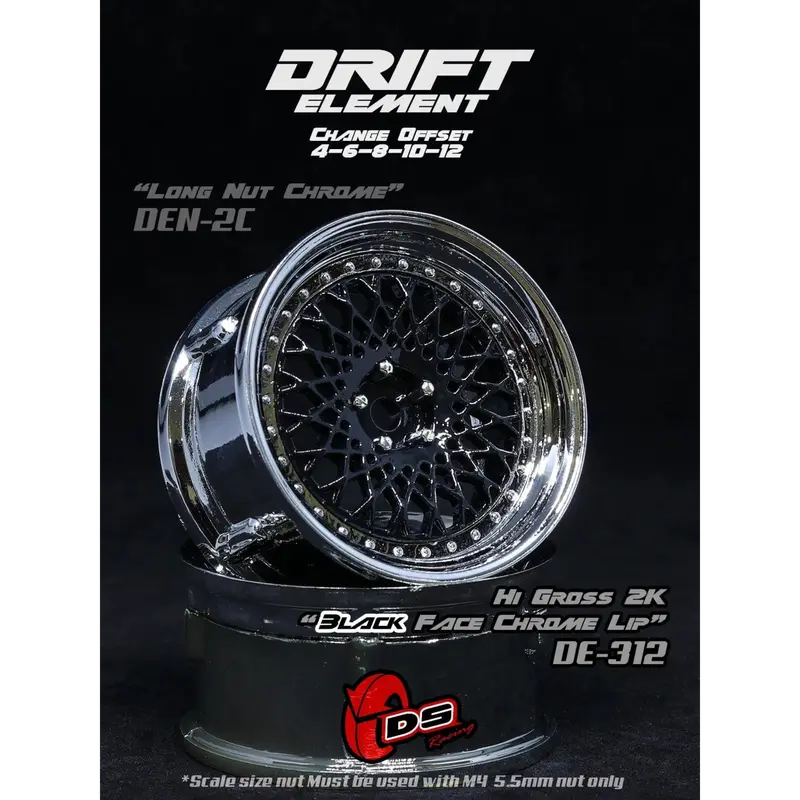 Jantes réglables Drift Element Mesh Noires/Rivets Chrome