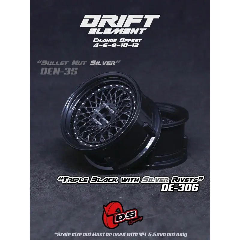 Jantes réglables Drift Element Mesh Noires/rivets Gris