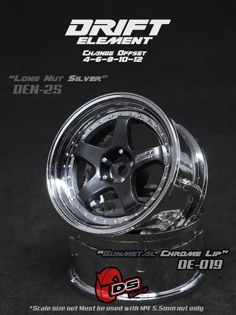 Jantes réglables Drift Elements Gun Metal/Chrome/visserie Chrome