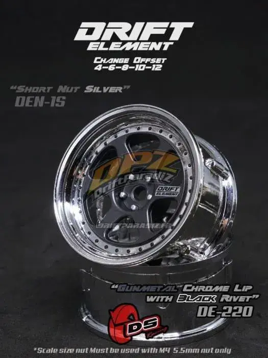 Jantes réglables Drift Elements Gun Metal/Chrome/visserie noire
