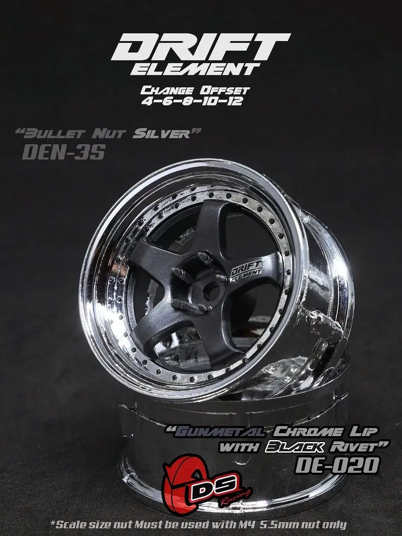 Jantes réglables Drift Elements Gun Metal/Chrome/visserie noire