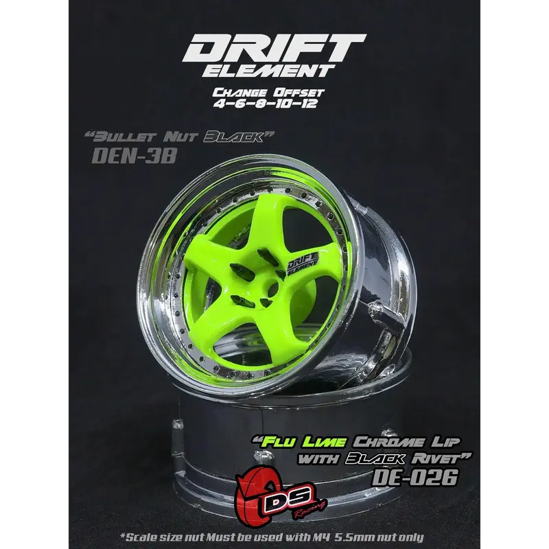 Jantes réglables Drift Elements Vert Fluo/Chrome/noir
