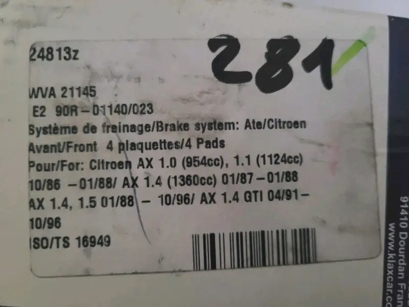 Jeu Plaquettes NEUF Av Citroën Ax 24813z (#AUT281)