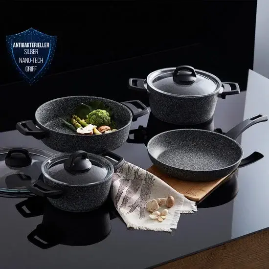 KARACA Azul Biogranit Set de casseroles 7 pièces Noir-Gris - Neuf