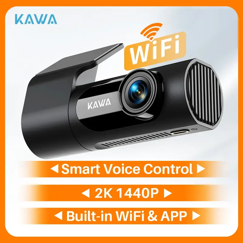 KAWA D6 Dash Cam 2K 1440P WiFi avec Contrôle Vocal, Vision Nocturne, G-Sensor et Enregistrement