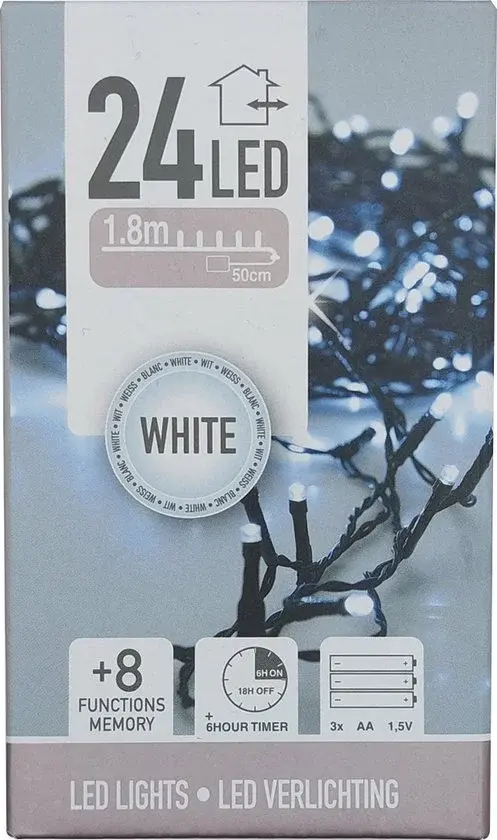 Kerstverlichting 24 LED Wit Licht 1.8m - Nieuw Outlet
