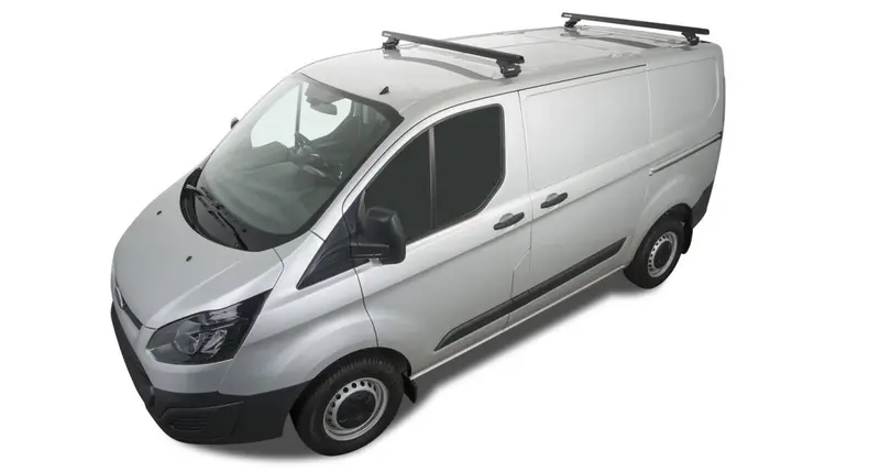 Kit 2 barres de toit noire Heavy Duty avec pieds RLTP Ford Transit Custom 2014+ - RHINO-RACK