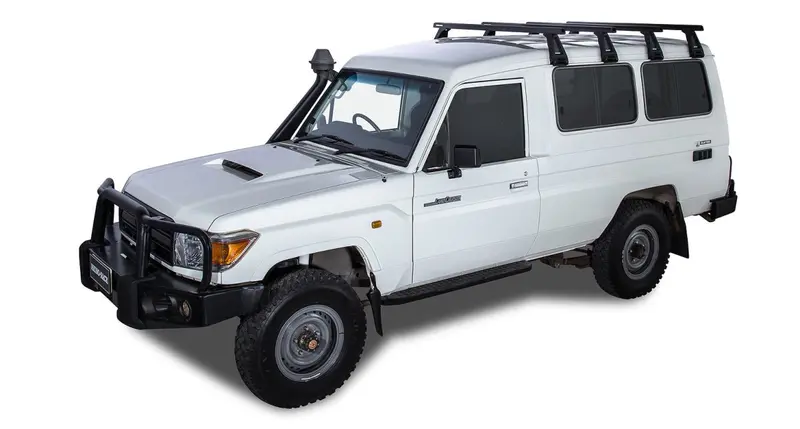 Kit 4 barres de toit noire Heavy Duty 1500mm avec pieds RL210 Toyota Land Cruiser série 78 2007+ - RHINO-RACK