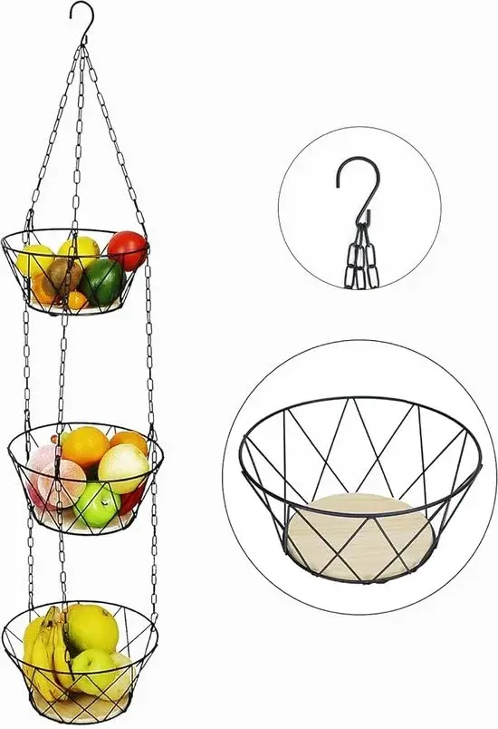 Le panier de fruits suspendu 3 niveaux noir de Rombs