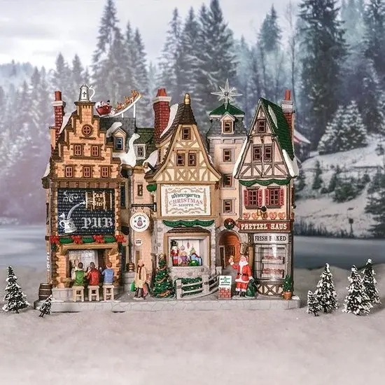 Lemax « Wintergarten Lane » (sans adaptateur, fonctionne sur piles) | Bâtiment illuminé | Neuf