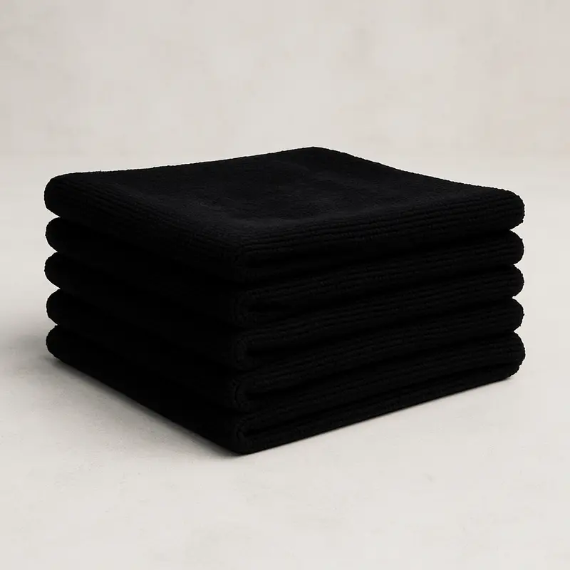 Lot de 5 microfibres noires BLACK – nettoyage auto & industriel 40x40 cm