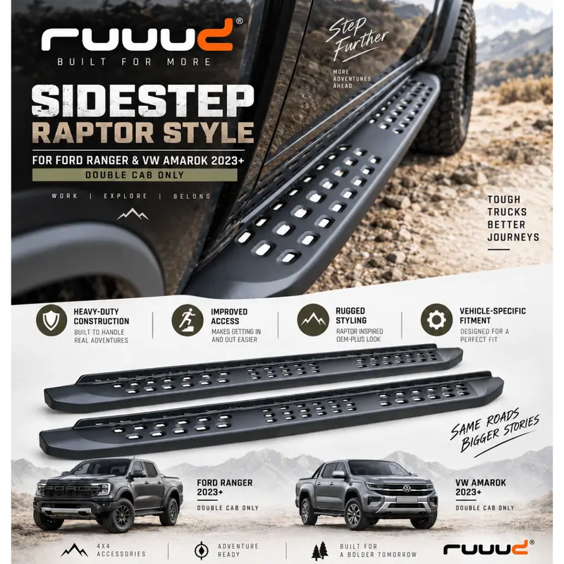 Marchepieds Latéraux Aluminium Style Raptor Ford Ranger T9 & VW Amarok 2023+ - RUUUD