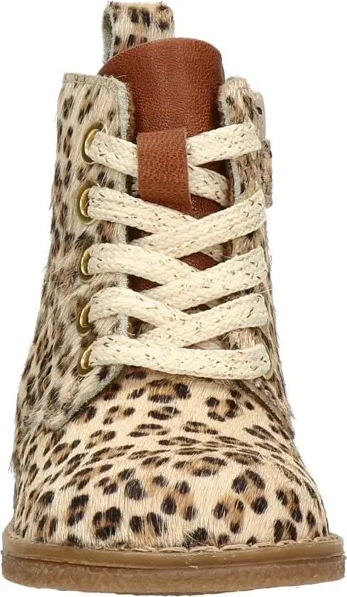 Nelson Kids | Bottines à lacets beiges imprimé léopard | Fille | 25