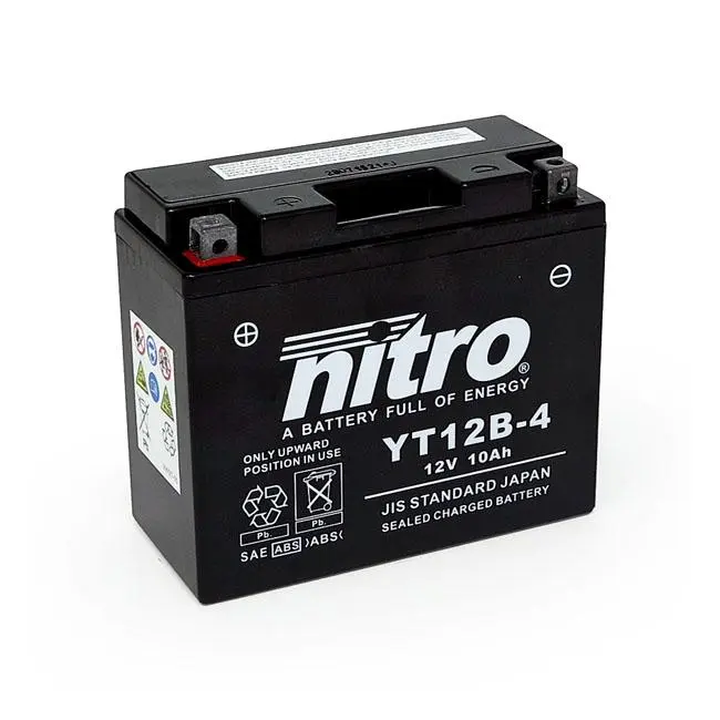 Nitro Sealed YT12B-4 AGM Motorcycle Battery 10Ah