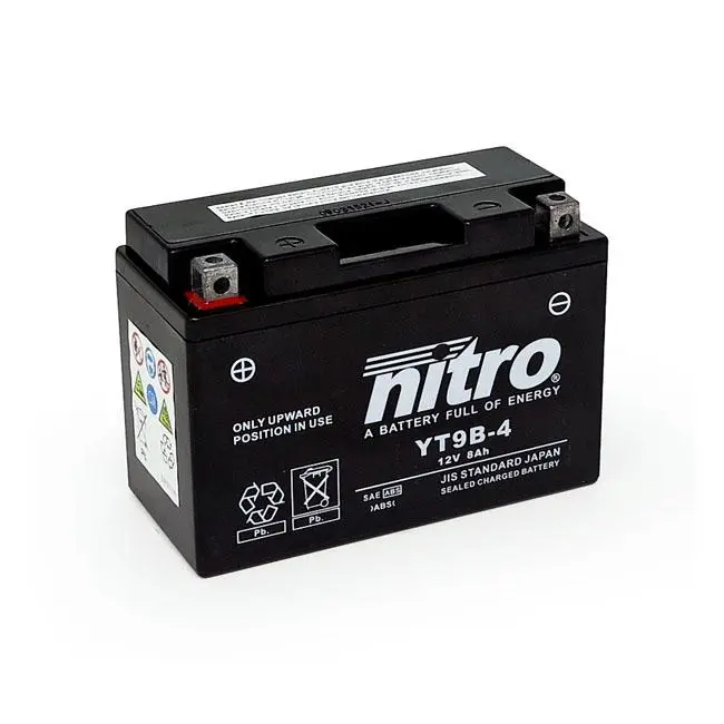 Nitro Sealed YT9B-4 AGM Motorcycle Battery 8 Ah