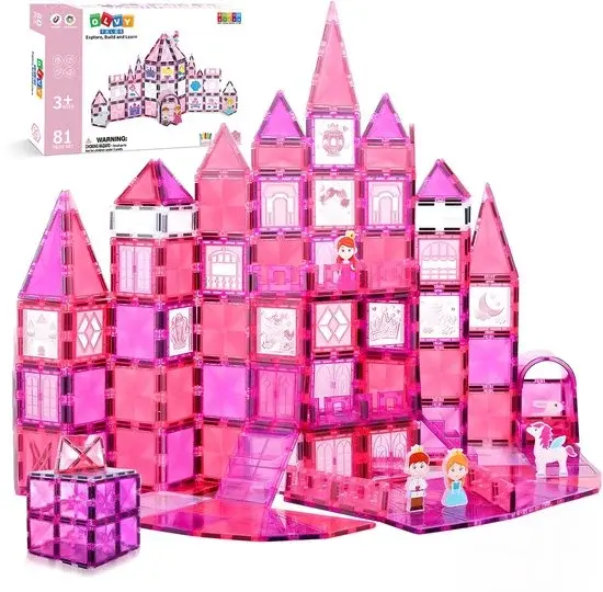 Olvy Magnetic Tiles 81 Pièces Princesse Rose - Nouveau Outlet