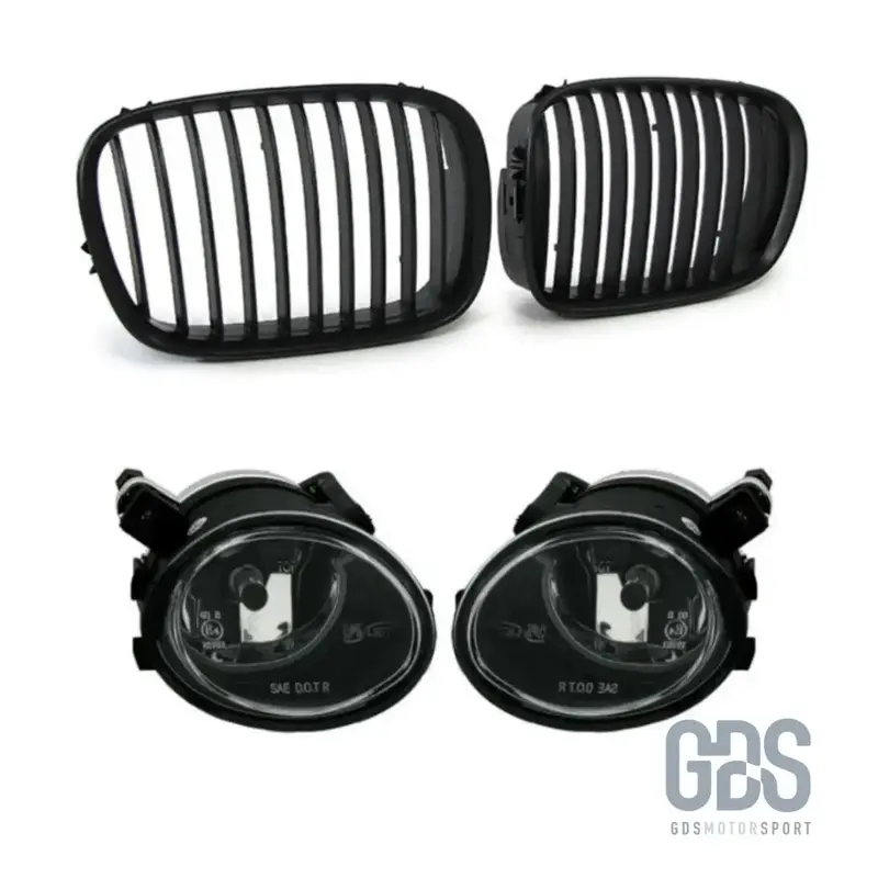 Pack Face Avant — Grilles Calandre Noir Mat + Antibrouillards Cristal M5 — BMW E39