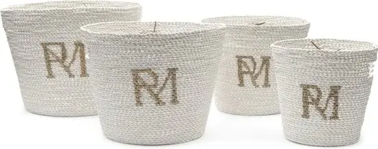 Paniers ronds en osier monogrammé Riviera Maison RM, blancs (lot de 4) | Panier de rangement | Neuf