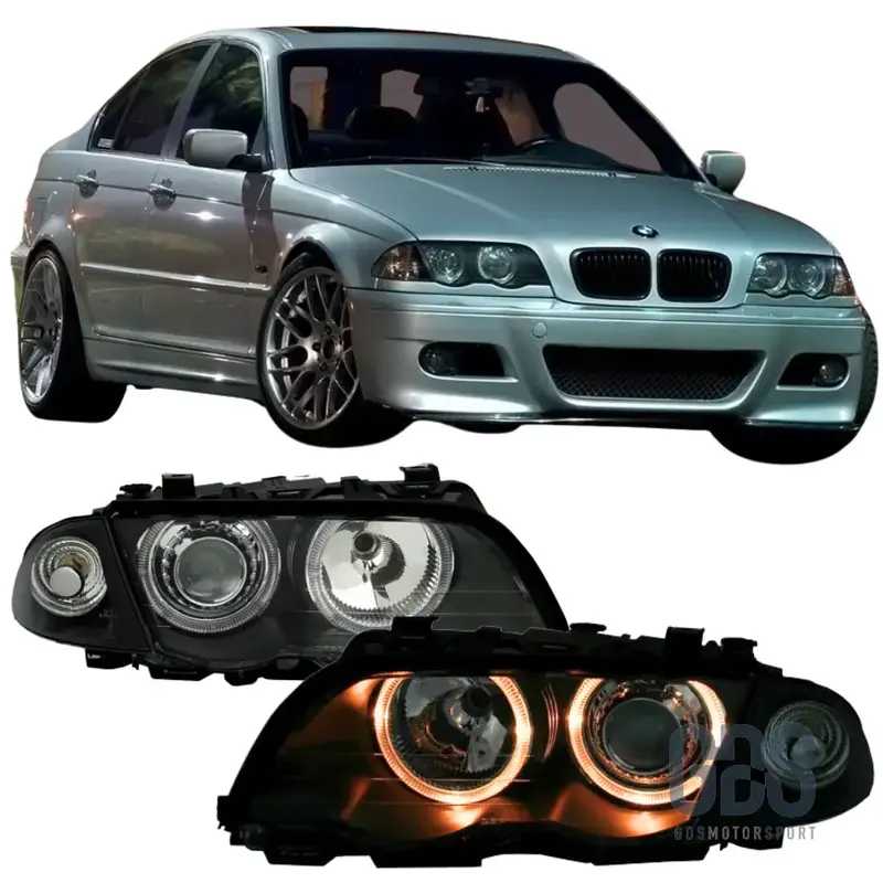 Phares Angel Eyes BMW Série 3 E46 Phase 1 Berline / Touring Halogène H7/H7
