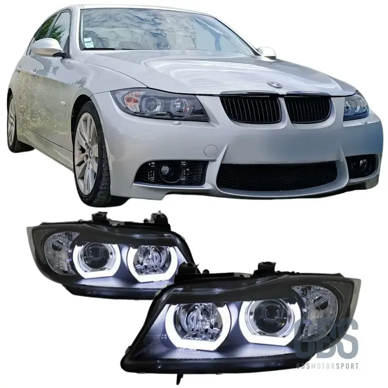 Phares Angel Eyes LED 3D Blanc BMW serie 3 E90 E91 Phase 1 H7 ou Xénon