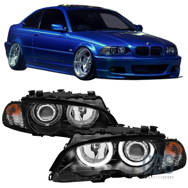 Phares Avant Angel Eyes CCFL Blanc pour BMW Série 3 E46 Coupé / Cabriolet Phase 1 H7/H7