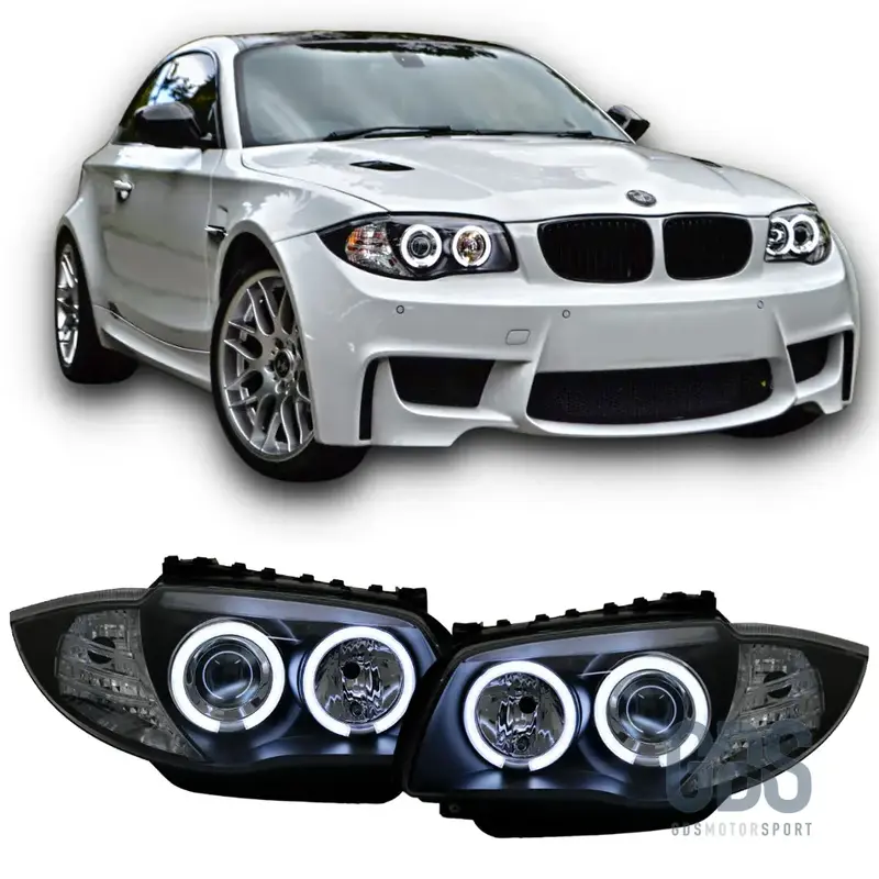 Phares Avant Angel Eyes CCFL Fond Noir H7/H7 pour BMW Série 1 E87 E81 E82 E88 — Phase 1 et Phase 2
