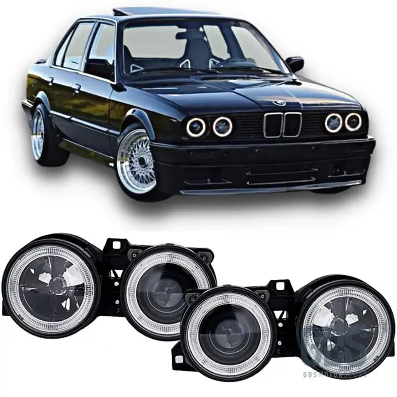 Phares Avant Angel Eyes Fond Noir pour BMW E30 (1982-1994)